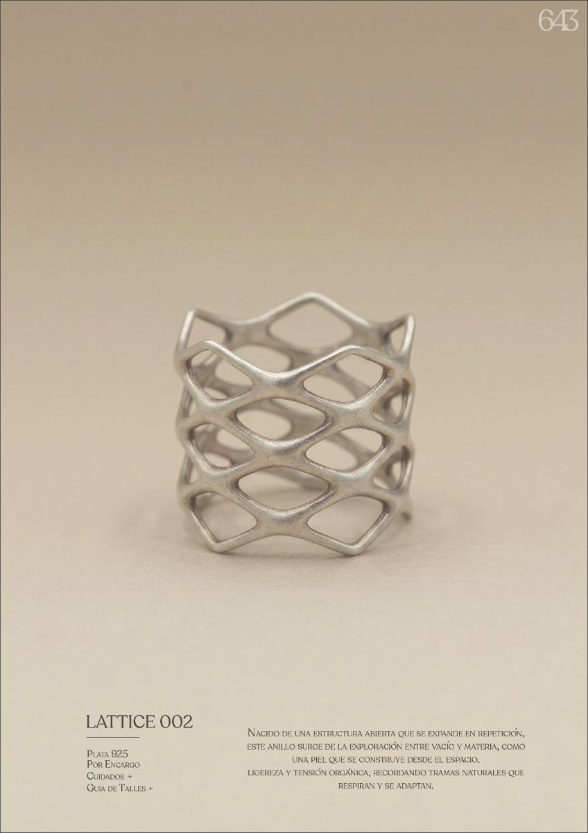 Anillo Lattice 002 — estructura abierta repetida en plata 925